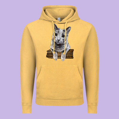 Russian Blue Cat Face Vintage Hoodie Designed By Lillyallendesigns
