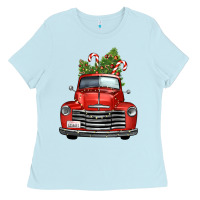 Baby Blue christmas trees truck Ladies Tee - FaDigitalArtStudio