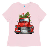 Bubblegum Pink christmas trees truck Ladies Tee - FaDigitalArtStudio