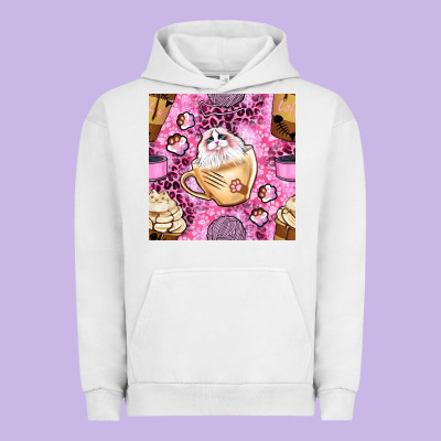 Cat Coffee Cups And Paw With Leopard And Glitter Seamless Pattern Bbs Urban Hoodie Designed By Bundleandbundleshop