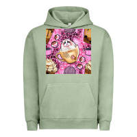 Pigment Oil Green cat coffee cups and paw with leopard and glitter seamless pattern bbs Urban Hoodie - BundleAndBundleShop