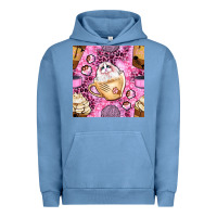 Pigment Pebble Blue cat coffee cups and paw with leopard and glitter seamless pattern bbs Urban Hoodie - BundleAndBundleShop