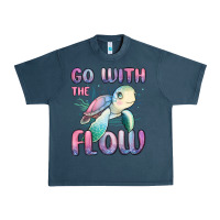Midnight Navy go with flow turtle Urban Heavy Tee - MaliasSmallBusiness
