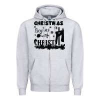 Heather Grey Christmas Begins With Christ Zipper Hoodie - Bettercallsaul