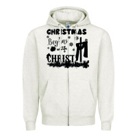 Oatmeal Heather Christmas Begins With Christ Zipper Hoodie - Bettercallsaul