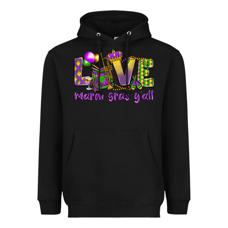 Love Mardi Gras Y'all Heavyweight Hoodie by HowdyJamesFarm | Teevron
