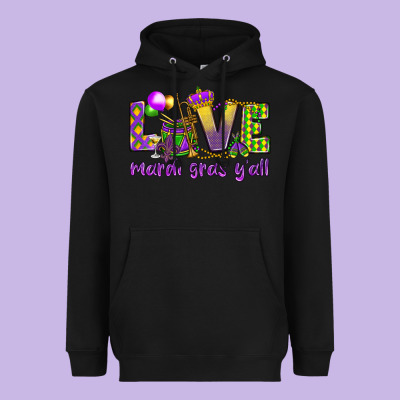 Love Mardi Gras Y'all Heavyweight Hoodie Designed By Howdyjamesfarm