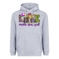 Heather Grey Love Mardi Gras Y'all Heavyweight Hoodie - HowdyJamesFarm