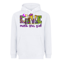 White Love Mardi Gras Y'all Heavyweight Hoodie - HowdyJamesFarm