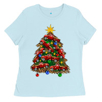 Baby Blue christmas truck tree Ladies Tee - FaDigitalArtStudio