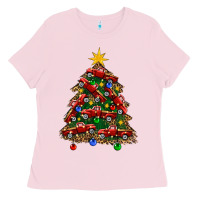 Bubblegum Pink christmas truck tree Ladies Tee - FaDigitalArtStudio