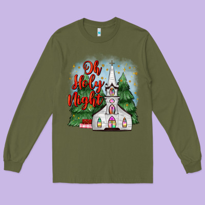 Christmas Church Oh Holy Night Long Sleeve Tee Designed By Maliassmallbusiness