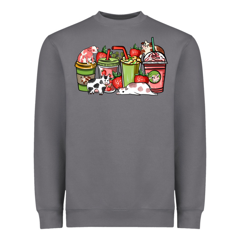 Cow And Strawberry Coffee Cups Heavyweight Sweatshirt by NancyCooperArtShop | Teevron