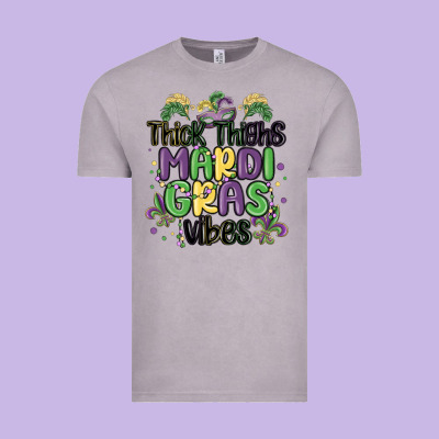 Thick Thighs Mardi Gras Vibes Vintage Tee Designed By Maliassmallbusiness