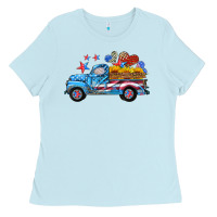 Baby Blue american truck and flag with stars Ladies Tee - HRA Design Shop