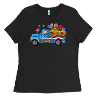 Black american truck and flag with stars Ladies Tee - HRA Design Shop