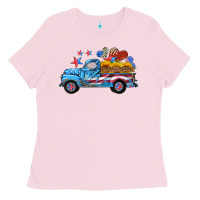 Bubblegum Pink american truck and flag with stars Ladies Tee - HRA Design Shop