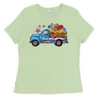 American Truck And Flag With Stars Ladies Tee | Teevron