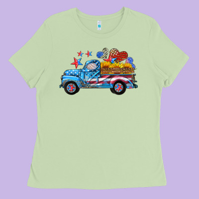 American Truck And Flag With Stars Ladies Tee Designed By Hra Design Shop
