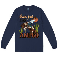 Navy check your ego amigo rodeo cowboy Long Sleeve Tee - MaliasSmallBusiness