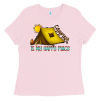Bubblegum Pink camping is my happy place Ladies Tee - CowhideDigitalArt