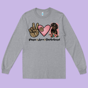 Peace Love Dachshund Long Sleeve Tee Designed By Jahusdesignshop