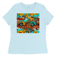 Baby Blue western farm life truck sunflowers  mousepad Ladies Tee - HRA Design Shop