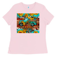 Bubblegum Pink western farm life truck sunflowers  mousepad Ladies Tee - HRA Design Shop