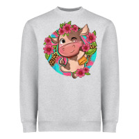 Heather Grey cute cow pink flowers and leopard pattern Heavyweight Sweatshirt - NancyCooperArtShop