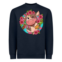 Cute Cow Pink Flowers And Leopard Pattern Heavyweight Sweatshirt | Teevron