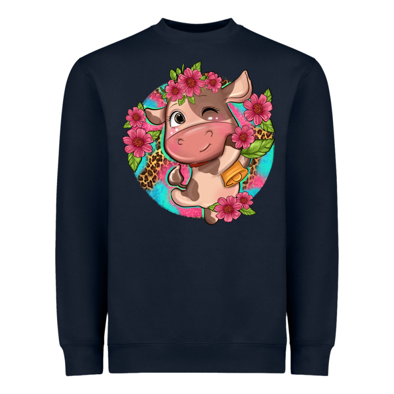 Cute Cow Pink Flowers And Leopard Pattern Heavyweight Sweatshirt by NancyCooperArtShop | Teevron