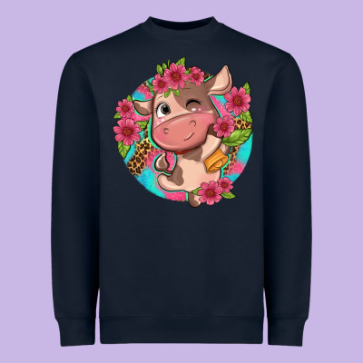 Cute Cow Pink Flowers And Leopard Pattern Heavyweight Sweatshirt Designed By Nancycooperartshop