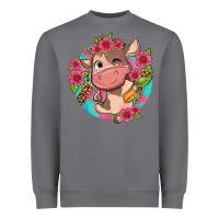 Storm cute cow pink flowers and leopard pattern Heavyweight Sweatshirt - NancyCooperArtShop