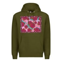 Army Green pink rose leopard background Premium Hoodie - JahusDesignShop