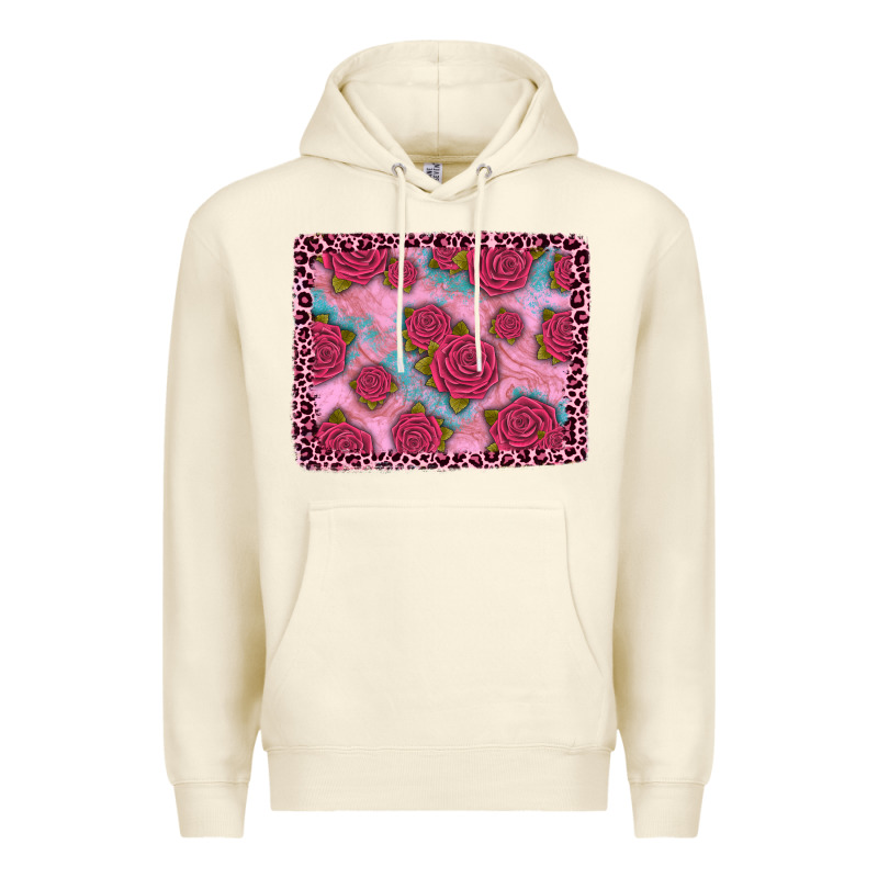 Pink Rose Leopard Background Premium Hoodie by JahusDesignShop | Teevron