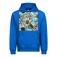 Cobalt dentist coffee cups toothpaste and teeth with cowhide seamless pattern Urban Hoodie - BundleAndBundleShop