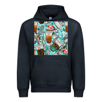 Navy dentist coffee cups toothpaste and teeth with cowhide seamless pattern Urban Hoodie - BundleAndBundleShop