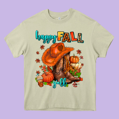 Happy Fall Y'all  Cowgirl Heavy Core Tee Designed By Adodesignshop