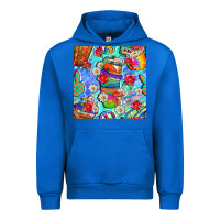 Cobalt hippie coffee cups and flowers and peace seamless pattern bbs Urban Hoodie - BundleAndBundleShop