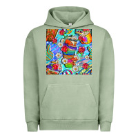Pigment Oil Green hippie coffee cups and flowers and peace seamless pattern bbs Urban Hoodie - BundleAndBundleShop