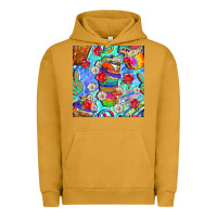 Pigment Peanut Butter hippie coffee cups and flowers and peace seamless pattern bbs Urban Hoodie - BundleAndBundleShop