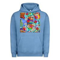 Pigment Pebble Blue hippie coffee cups and flowers and peace seamless pattern bbs Urban Hoodie - BundleAndBundleShop