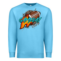 Ocean Blue Game day leopard fire and ball Premium Sweatshirt - HowdyJamesFarm