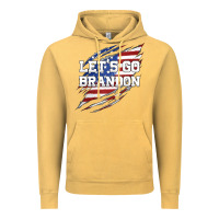 Vintage Mustard Let's Go Brandon Ripped Cloth with American Flag Vintage Hoodie - Jasminsmagicworld