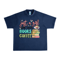 Navy just a girl who loves books and coffee Urban Heavy Tee - MaliasSmallBusiness
