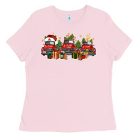 Bubblegum Pink christmas trucks Ladies Tee - FaDigitalArtStudio