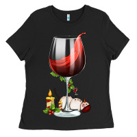 Black christmas wine glass Ladies Tee - FaDigitalArtStudio
