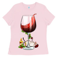 Bubblegum Pink christmas wine glass Ladies Tee - FaDigitalArtStudio