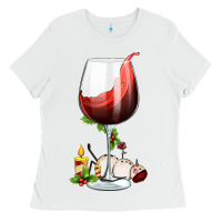 White christmas wine glass Ladies Tee - FaDigitalArtStudio