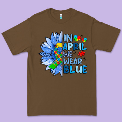 In April We Wear Blue Sunflower Premium Tee Designed By Artiststas